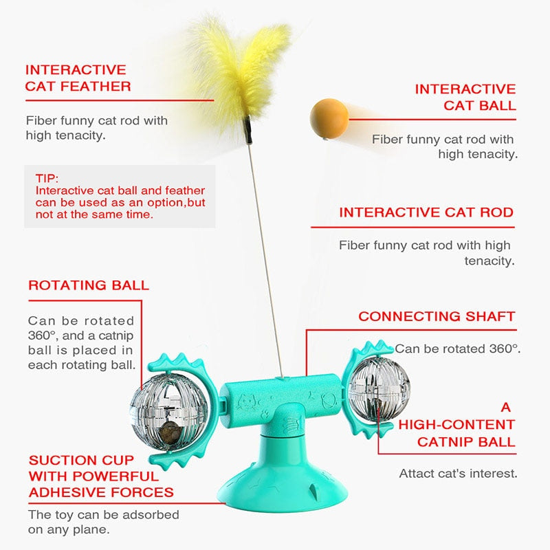 Windmill Cat Toy Feather Ball Track Interactive Teaser Wand Stick Happynip Scratching Toys Game Accessories Katten Speelgoed