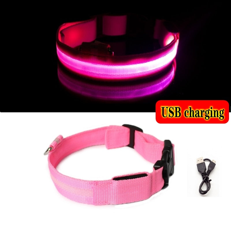 Led Dog Collar Light Anti-lost Collar For Dogs Puppies  Night Luminous Supplies Pet Products Accessories USB Charging/Battery